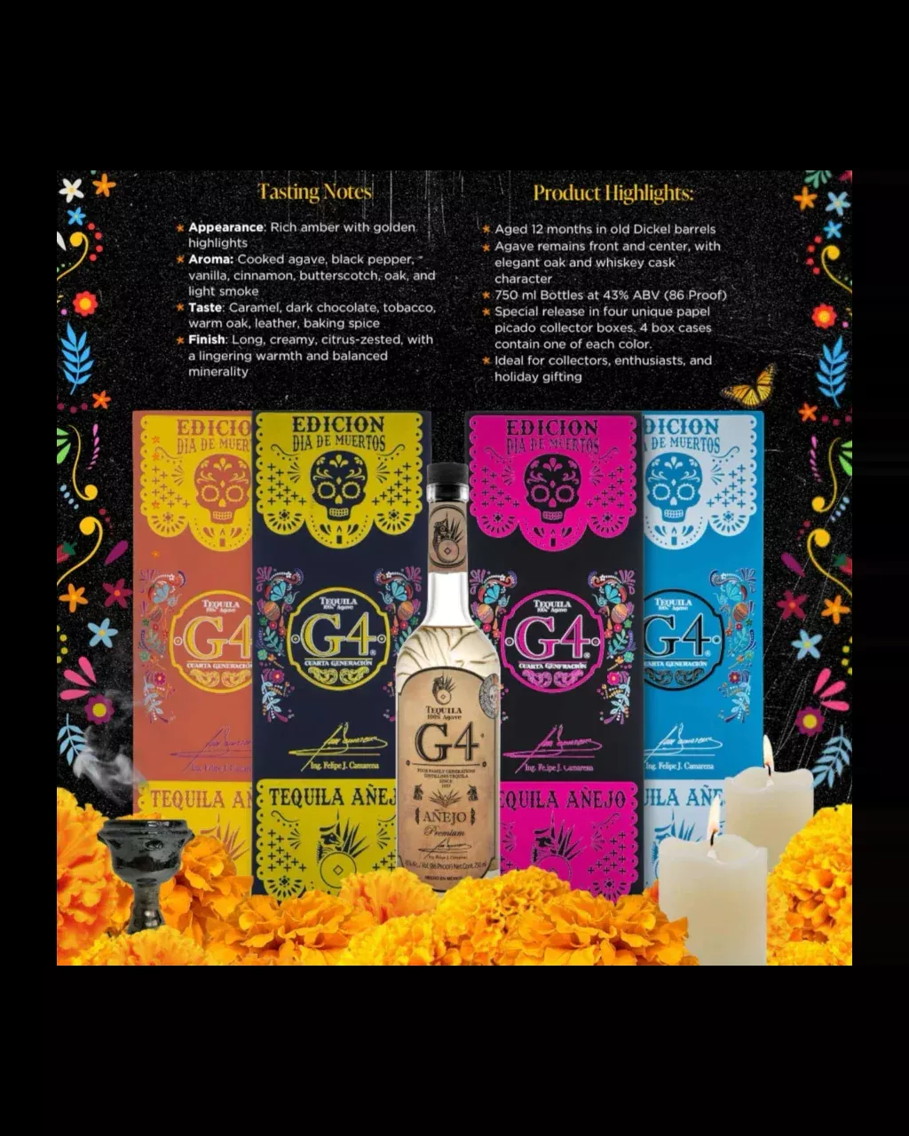 2025 G4 Edicion de Madera Dia de Muertos Anejo Tequila 750ml